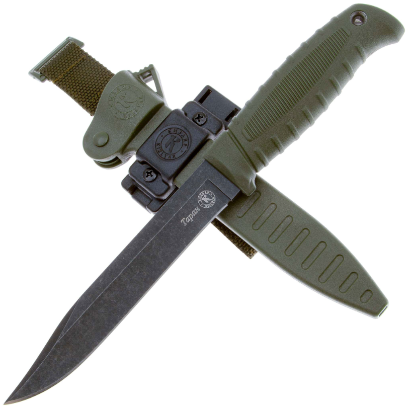 Туристический нож Таран блэквош сталь AUS-8, рукоять эластрон олива Кизляр